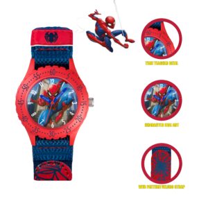 Accutime Time Teacher Watch Spiderman Blue Fabric Strap